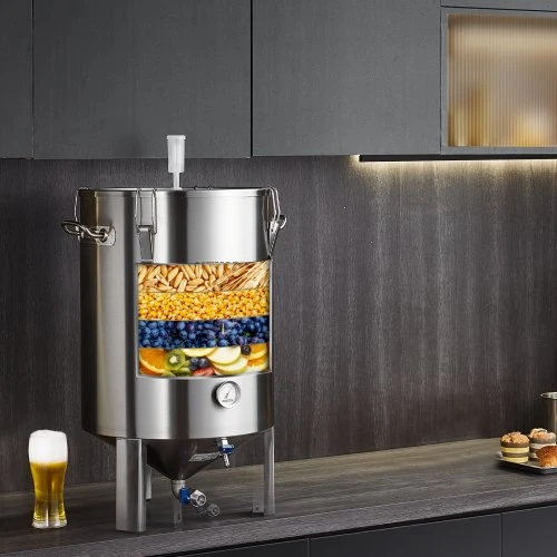VEVOR 304 nerūdijančio plieno 60 l alaus fermentacijos katilas su dangčiu, rankena, vožtuvu, kraneliu ir termometru