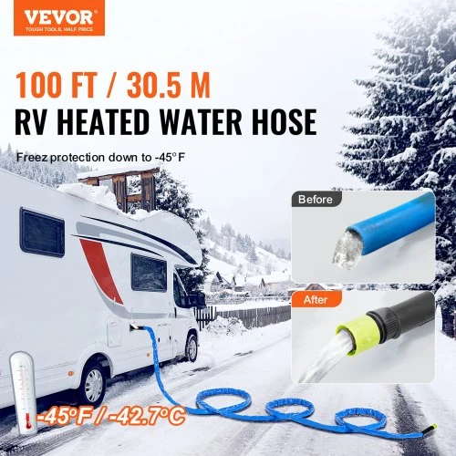 VEVOR 30,5 m šildoma vandens žarna RV, -45 °F antifrizinė geriamojo vandens žarna