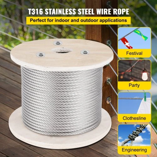 VEVOR 316 nerūdijančio plieno wire rope, 152 m, 4 mm
