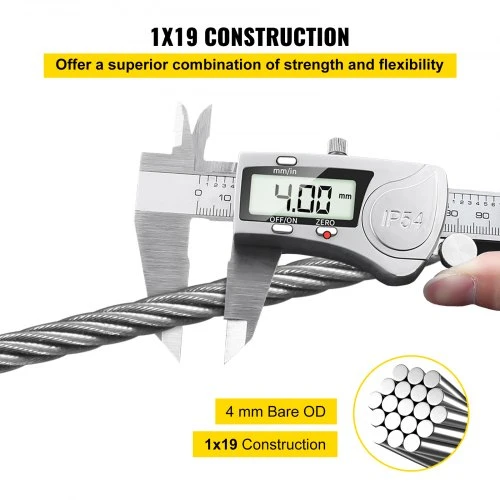 VEVOR 316 nerūdijančio plieno wire rope, 152 m, 4 mm