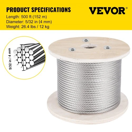 VEVOR 316 nerūdijančio plieno wire rope, 152 m, 4 mm