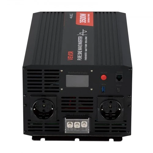 Koduva VEVOR 3500W keitiklis, 12 V DC į 230 V AC, grynos sinusoidės, LCD ekranas, nuotolinis valdymas, USB, Type-C, 2 AC lizdai