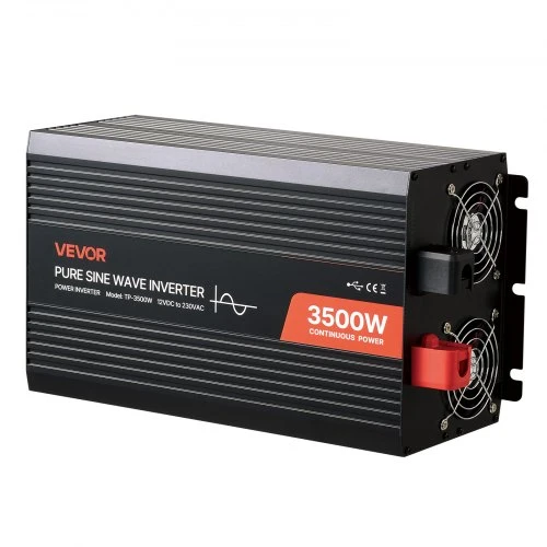 Koduva VEVOR 3500W keitiklis, 12 V DC į 230 V AC, grynos sinusoidės, LCD ekranas, nuotolinis valdymas, USB, Type-C, 2 AC lizdai