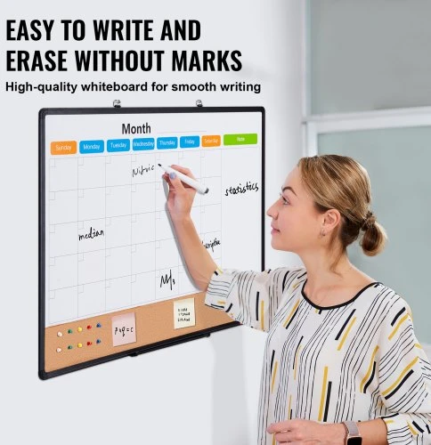 Koduva VEVOR 36 x 24 mėnesio kalendoriaus lenta „Whiteboard“ ir kamštinė lenta, 2 viename, su aliuminio rėmu
