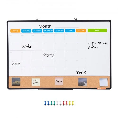 Koduva VEVOR 36 x 24 mėnesio kalendoriaus lenta „Whiteboard“ ir kamštinė lenta, 2 viename, su aliuminio rėmu