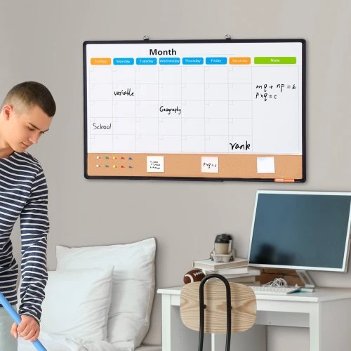 Koduva VEVOR 36 x 24 mėnesio kalendoriaus lenta „Whiteboard“ ir kamštinė lenta, 2 viename, su aliuminio rėmu