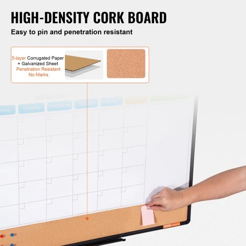 Koduva VEVOR 36 x 24 mėnesio kalendoriaus lenta „Whiteboard“ ir kamštinė lenta, 2 viename, su aliuminio rėmu