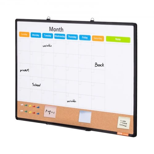 Koduva VEVOR 36 x 24 mėnesio kalendoriaus lenta „Whiteboard“ ir kamštinė lenta, 2 viename, su aliuminio rėmu