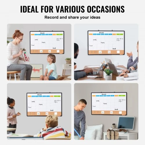 Koduva VEVOR 36 x 24 mėnesio kalendoriaus lenta „Whiteboard“ ir kamštinė lenta, 2 viename, su aliuminio rėmu