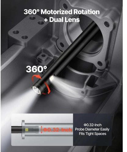 VEVOR 360° motorizuotas sukimosi endoskopas, dvigubos kameros boreskopinė kamera su šviesa, 5" HD IPS, 8 mm, 5 m
