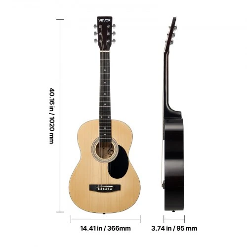 Koduva VEVOR 39 in / 990,6 mm dreadnought akustinė gitara, natūrali, pradedančiųjų rinkinys su dėklu