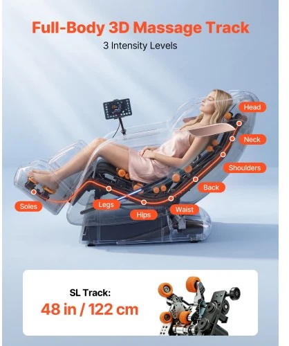 Sofa VEVOR 3D nulinės gravitacijos masažinė kėdė su prailginama pakoja, automatinėmis programomis, oro pagalvėmis, juosmens ir kojų šildymu