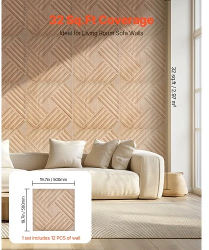 Koduva VEVOR 3D sienų panelės, 12 vnt., PVC, 19,7 x 19,7 col., šviesaus medžio spalva
