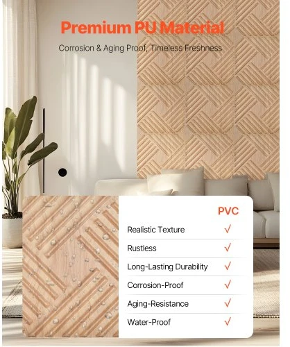Koduva VEVOR 3D sienų panelės, 12 vnt., PVC, 19,7 x 19,7 col., šviesaus medžio spalva
