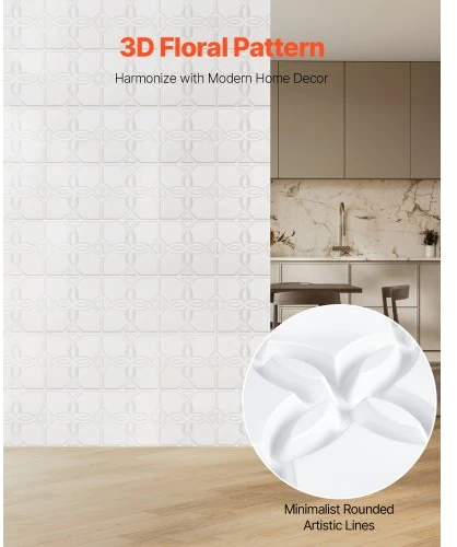 Koduva VEVOR 3D sienų panelės, 33 vnt., 11,81 x 11,81 col., PVC, matinė balta, gėlių stilius