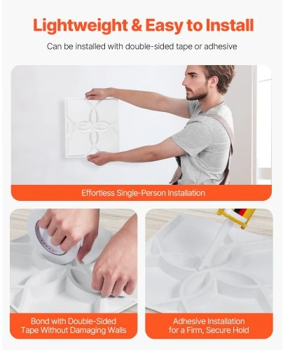 Koduva VEVOR 3D sienų panelės, 33 vnt., 11,81 x 11,81 col., PVC, matinė balta, gėlių stilius
