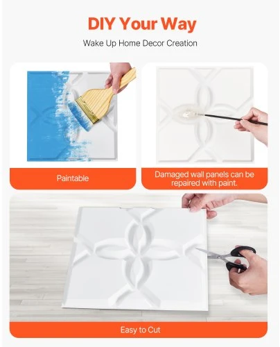 Koduva VEVOR 3D sienų panelės, 33 vnt., 11,81 x 11,81 col., PVC, matinė balta, gėlių stilius