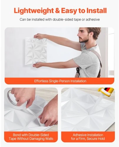 Koduva VEVOR 3D sienų panelės, 33 vnt., 300 x 300 mm, PVC, minimalistinio deimanto raštas, matinė balta