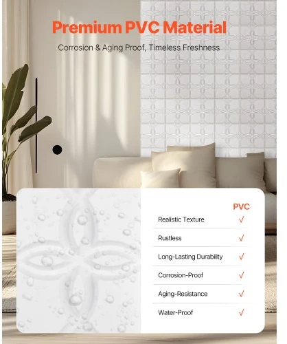 Koduva VEVOR 3D sienų panelės, 33 vnt., 11,81 x 11,81 col., PVC, matinė balta, gėlių stilius