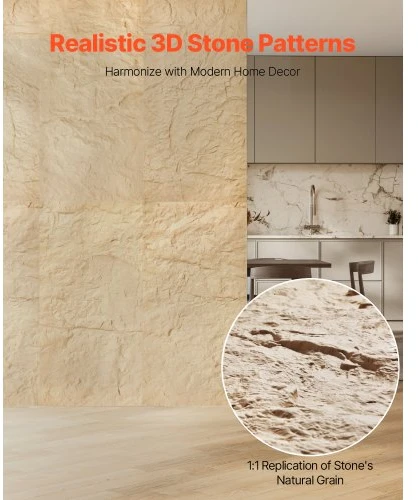 Koduva VEVOR 3D sienų panelės, 4 vnt., 48 x 24 in, PU, natūralaus akmens imitacija, Stone Geltona