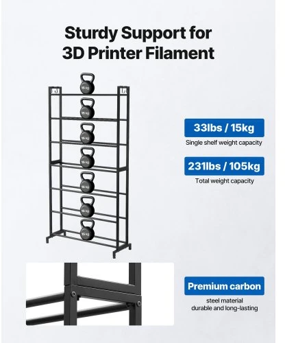 VEVOR 3D spausdintuvo siūlų laikymo lentyna, 7 aukštų, juoda