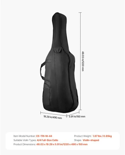 Koduva VEVOR 4/4 dydžio violončelės dėklas, nailoninis, juodas