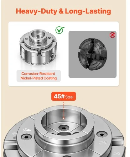 VEVOR 4 colių medžio tekinimo griebtuvas, 4 žandų, savaime centruojantis, 1" x 8TPI sriegis, su adapteriu