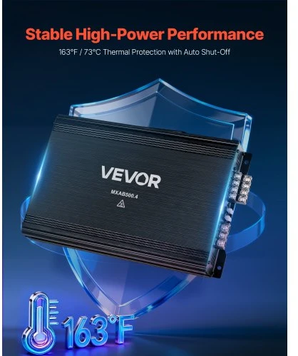 VEVOR 4 kanalų tiltuojamas automobilinis garso stiprintuvas, Class AB, iki 4 x 250 W prie 4 Ω / 4 x 500 W prie 2 Ω