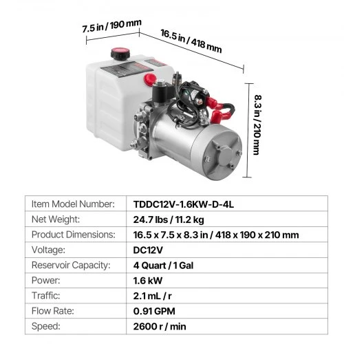 VEVOR 4 L hidraulinis galios blokas, vieno veikimo savivartės priekabos siurblys, 22 MPa, 12 V DC
