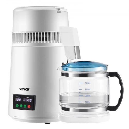 VEVOR 4 l vandens distiliatorius, 1 l/val., su laikmačio ir temperatūros ekranu, baltas