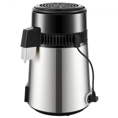 VEVOR 4 l vandens distiliatorius, 1,5 l/val., laikmatis, dviguba temperatūra, sidabrinis