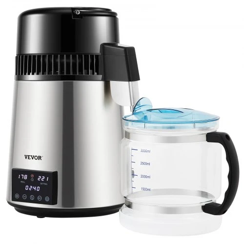 VEVOR 4 l vandens distiliatorius, 1,5 l/val., laikmatis, dviguba temperatūra, sidabrinis