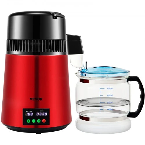 VEVOR 4 L vandens distiliatorius, 1 l/h, 750 W, 220 V, raudonas
