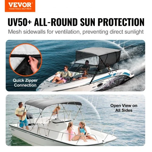 VEVOR 4 lankų bimini tentas valtims, šviesiai pilkas