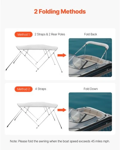 Koduva VEVOR 4 lankų valties bimini stogelis, 600D poliesteris, aliuminio lydinio rėmas, 96"x(79"-84")x54", šviesiai pilkas