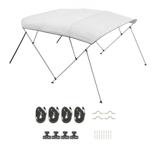 Koduva VEVOR 4 lankų valties bimini stogelis, 600D poliesteris, aliuminio lydinio rėmas, 96"x(79"-84")x54", šviesiai pilkas