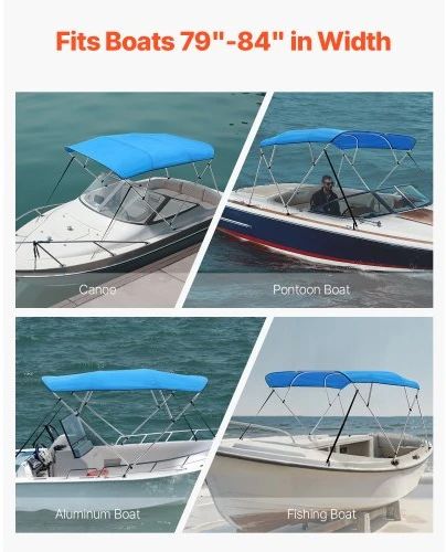 Koduva VEVOR 4 lankų valties bimini stogelis, 600D poliesteris, aliuminio lydinys, 96"Lx(79"-84")Wx54"H, Pacific Mėlyna