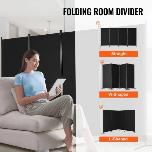 VEVOR 4 panelių kambario pertvara, sulankstoma privatumo užuolaida, juoda