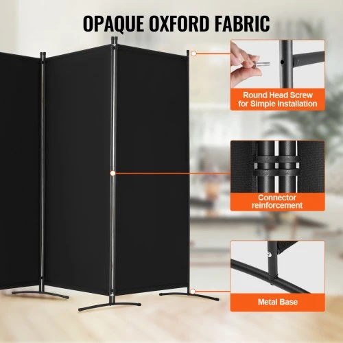 VEVOR 4 panelių kambario pertvara, sulankstoma privatumo užuolaida, juoda