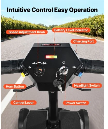 VEVOR 4 ratų elektrinis mobilumo skuteris suaugusiems ir senjorams, sulankstomas, 15 km, 9° įkalnė, 120 kg