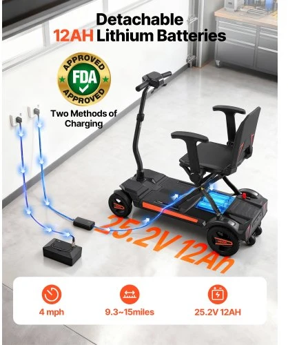 VEVOR 4 ratų elektrinis mobilumo skuteris su automatiniu sulankstymu, nuotoliniu valdymu, NFC raktais, 120 kg