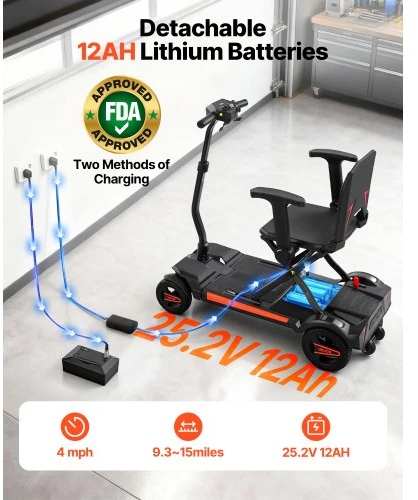 VEVOR 4 ratų elektrinis mobilumo skuteris suaugusiems ir senjorams, sulankstomas, 15 km, 9° įkalnė, 120 kg