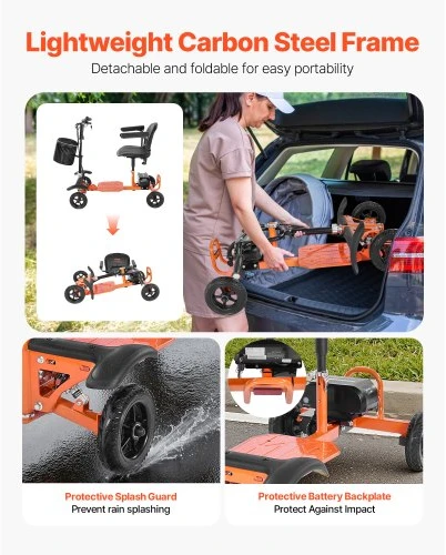 VEVOR 4 ratų sulankstomas elektrinis mobilumo vežimėlis su 48 V ličio baterija, iki 120 kg, oranžinis
