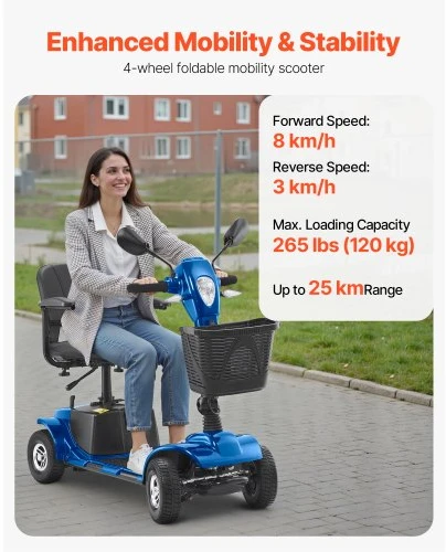 VEVOR 4 ratų sulankstomas elektrinis mobilumo paspirtukas su 25 km nuvažiuojamu atstumu, 120 kg apkrova