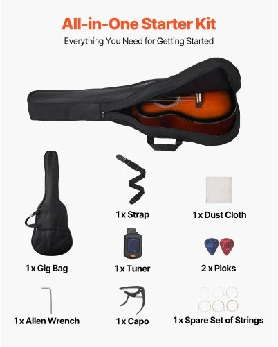 Koduva VEVOR 40 colių dreadnought akustinė gitara pradedantiesiems, sunburst, su gig bag
