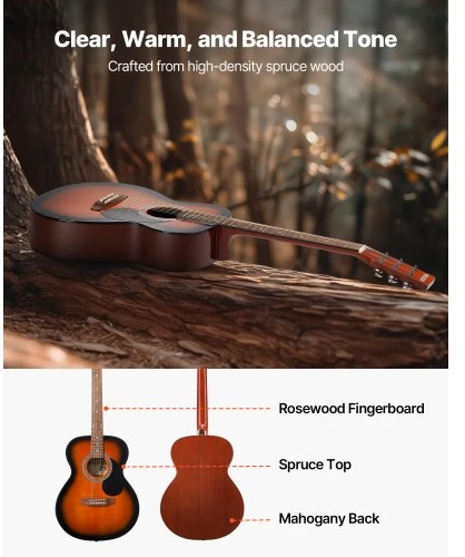 Koduva VEVOR 40 colių dreadnought akustinė gitara pradedantiesiems, sunburst, su gig bag
