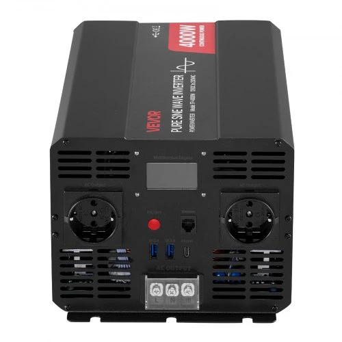VEVOR 4000 W galios keitiklis, 12 V DC į 230 V AC, grynos sinusoidės, LCD ekranas, nuotolinio valdymo pultas, USB, Type-C