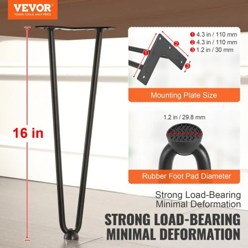 Koduva VEVOR 406 mm baldų kojelės, plaukų segtuko tipo, 4 vnt., plienas