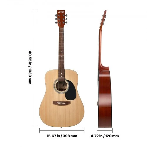 Koduva VEVOR 41 col. dreadnought akustinė gitara, natūrali, pradedančiųjų rinkinys su krepšiu