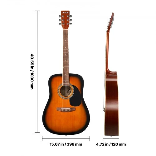 Koduva VEVOR 41 in akustinė „dreadnought“ gitara pradedančiųjų rinkinys, su dėklu, „Sunburst“